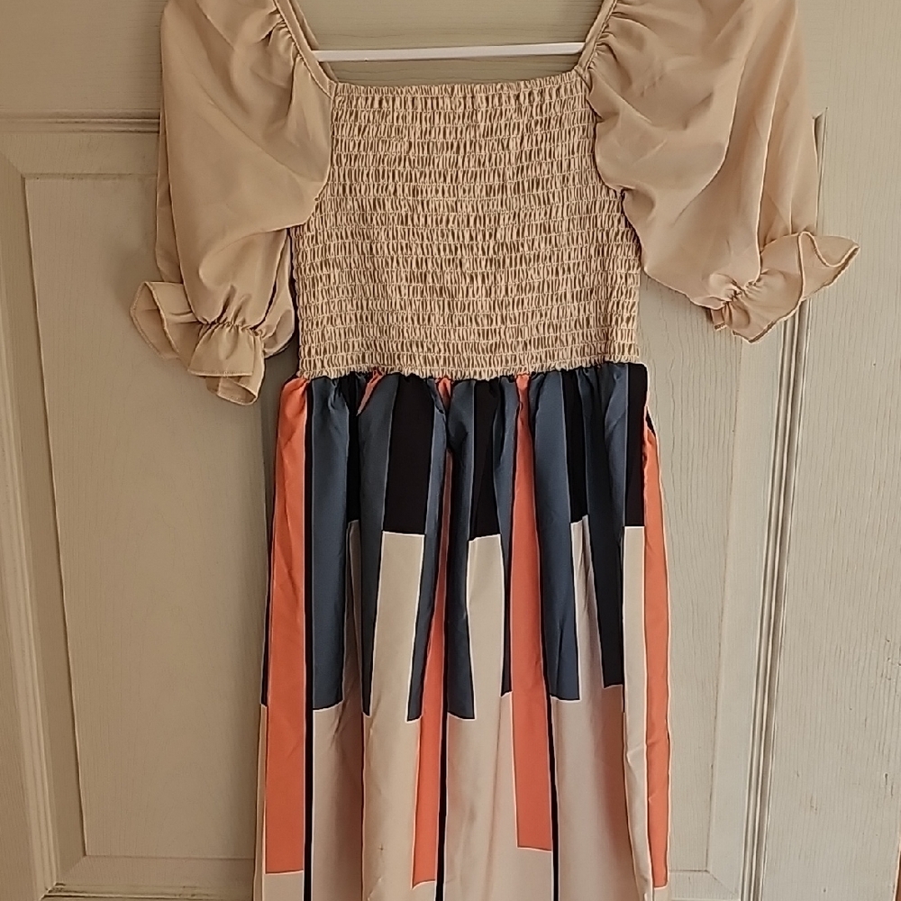 Colorful Puff Sleeve Dress